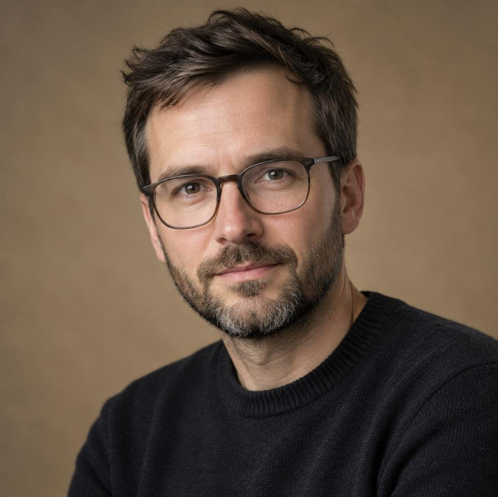 Studio portrait of a man lecturer with glasses