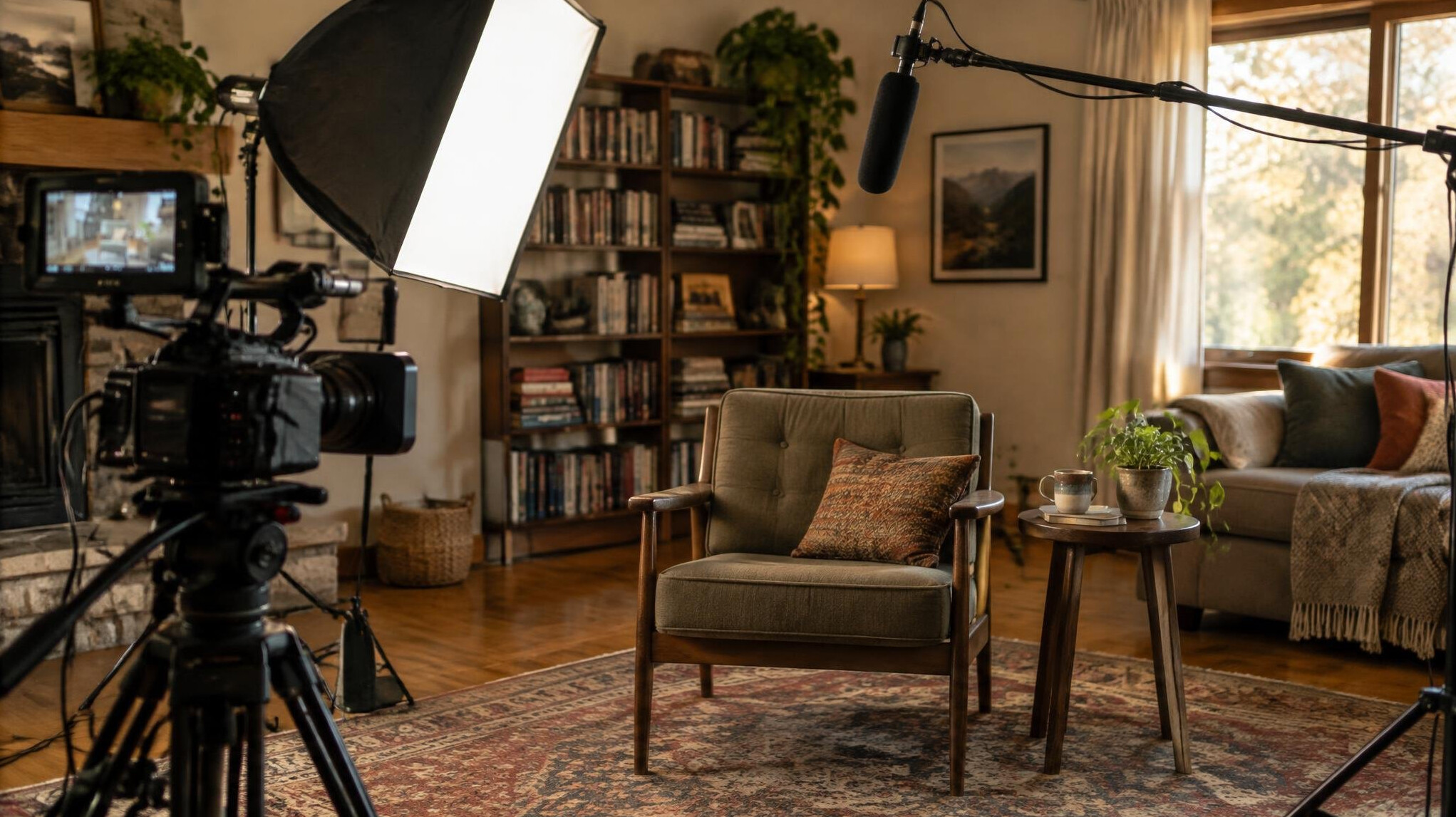 Behind the scenes of a documentary interview setup